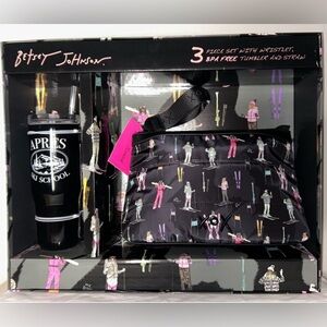 •BETSEY JOHNSON•NWT/NIB 3-PIECE SET: WRISTLET/COSMETIC POUCH, TUMBLER & STRAW